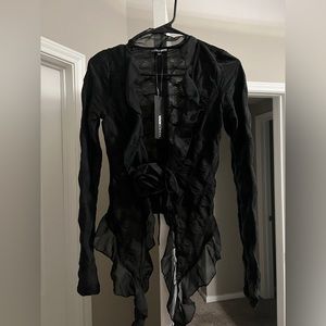 Black Low Cut Ruffle Top